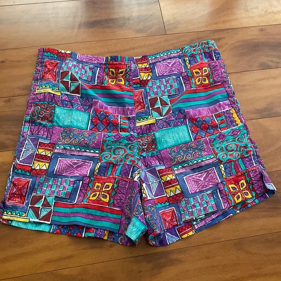 Vintage 1980s On Your Mark Wild Print Nylon Shorts - Picture 1 of 8